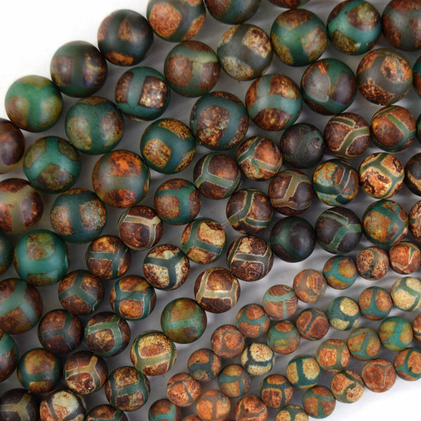 Tibetan Agate 10mm Green Banded Bead Strand - Bead Inspirations