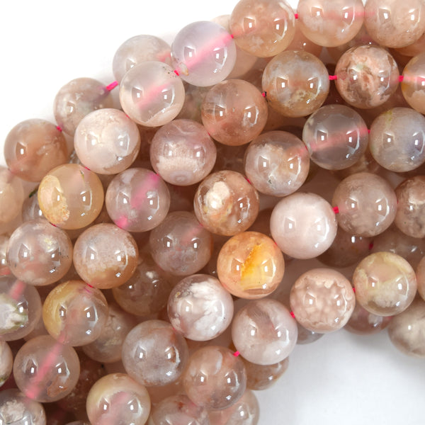 Black Cherry Blossom Agate Beads Sakura Smooth Round, approx 10mm dia  (GB10687-10MM)