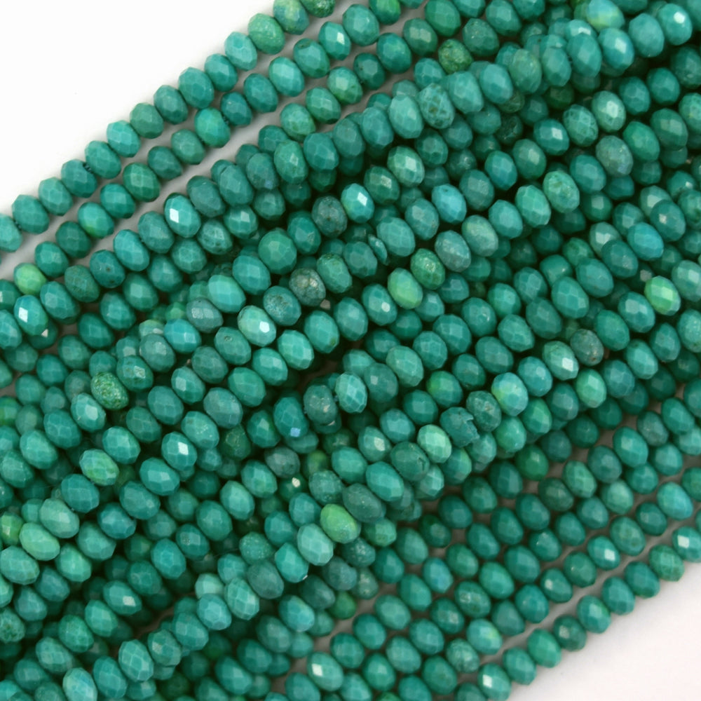 Faceted Green Turquoise Rondelle Button Beads Gemstone 15.5" Strand 3mm 4mm S1