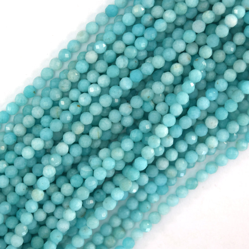 3mm natural faceted Russian green amazonite round beads 15" strand