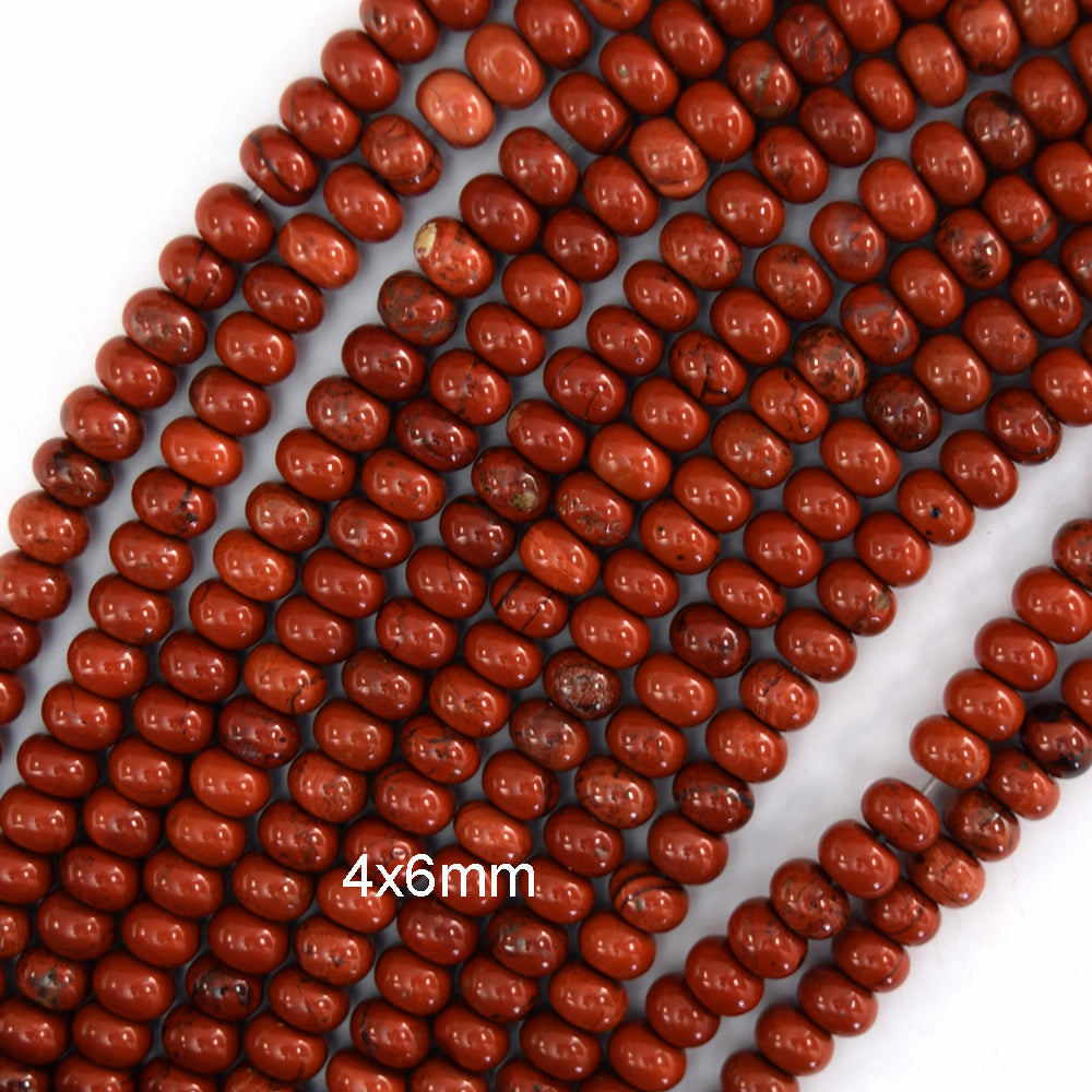 Natural Red Jasper Rondelle Button Beads 15" Strand 2x4mm 4x6mm 5x8mm