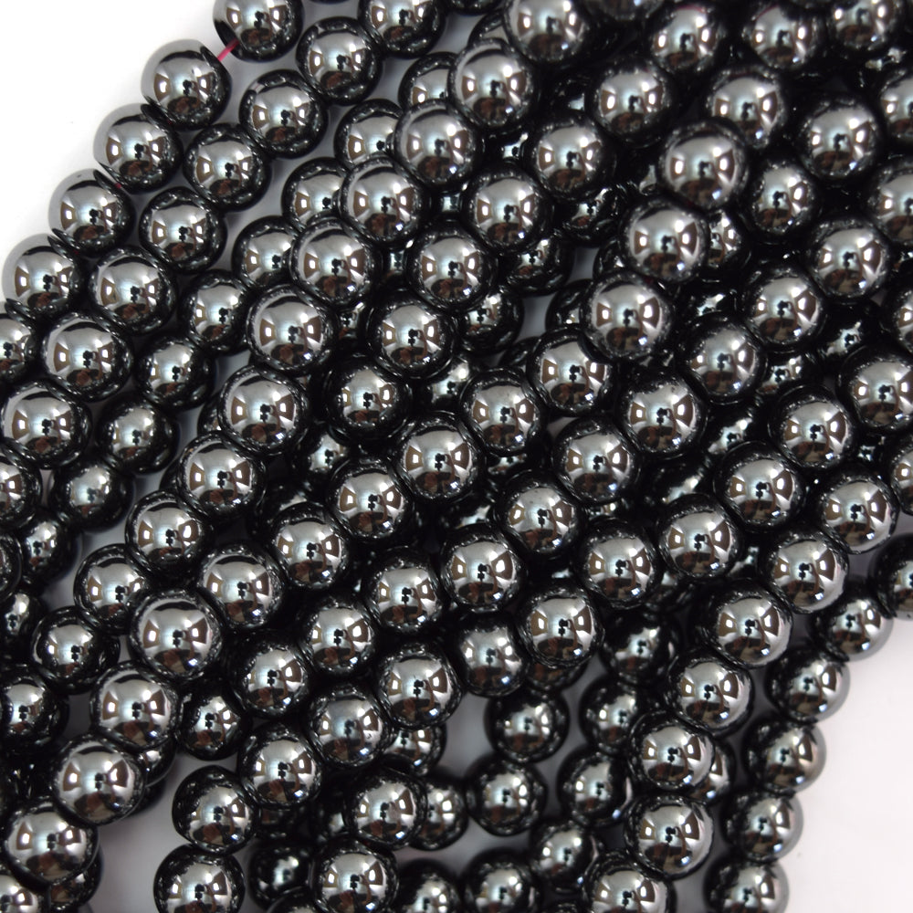 2.4mm Large Hole Natural Hematite Round Beads 15.5" Strand 6mm 8mm