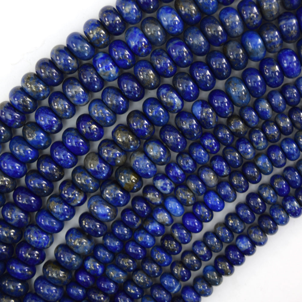 Natural Blue Lapis Lazuli Rondelle Button Beads 15" Strand 4x6mm 5x8mm