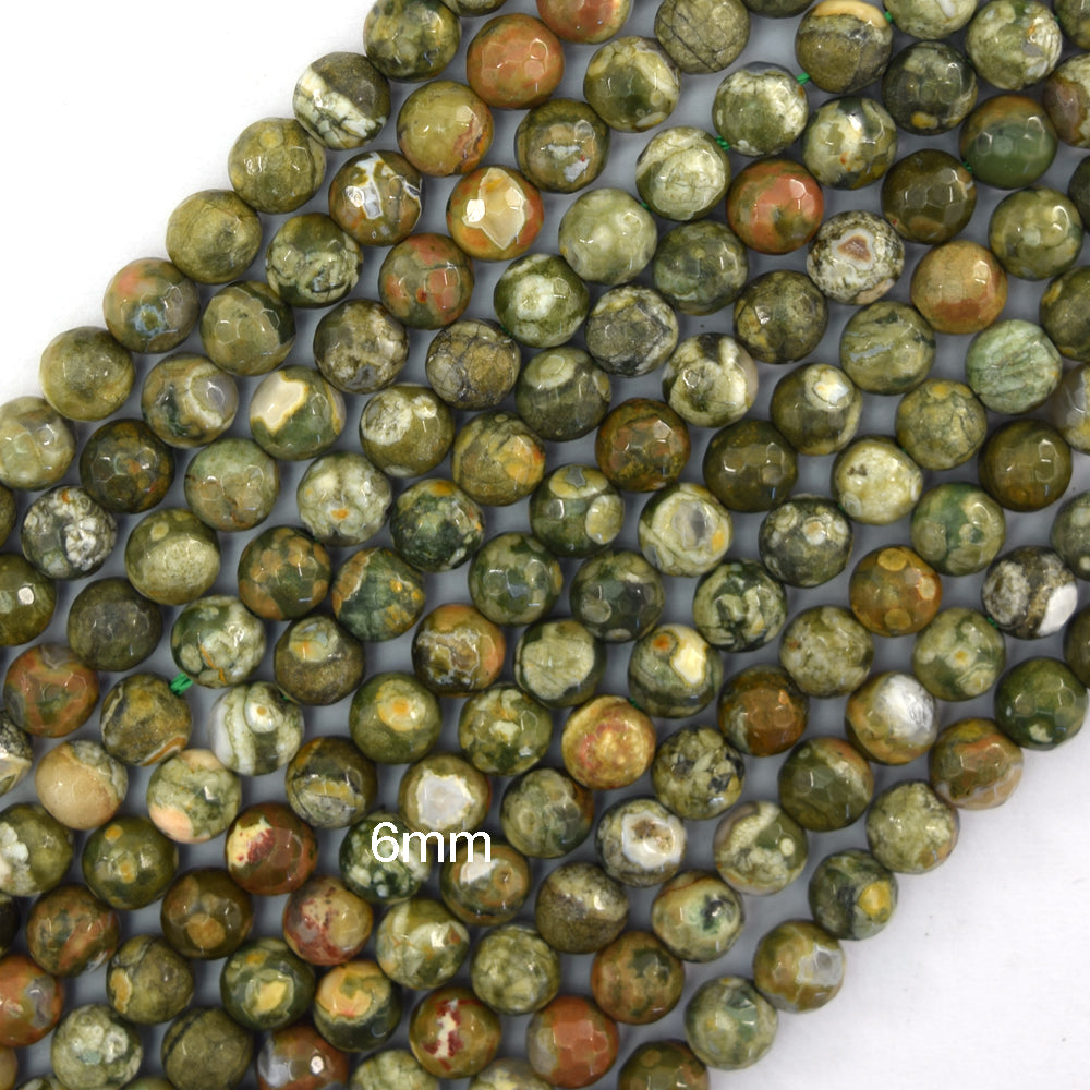 Natural Faceted Rainforest Green Rhyolite Round Beads 15" 4mm 6mm 8mm 10mm