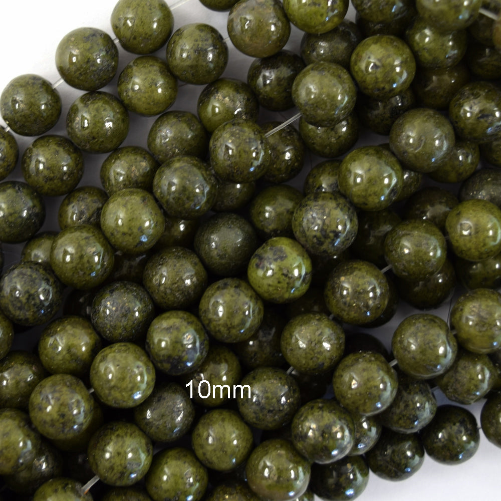 Natural Green Epidote Pyrite Inclusion Round Beads 15" Strand 4mm 6mm 8mm 10mm