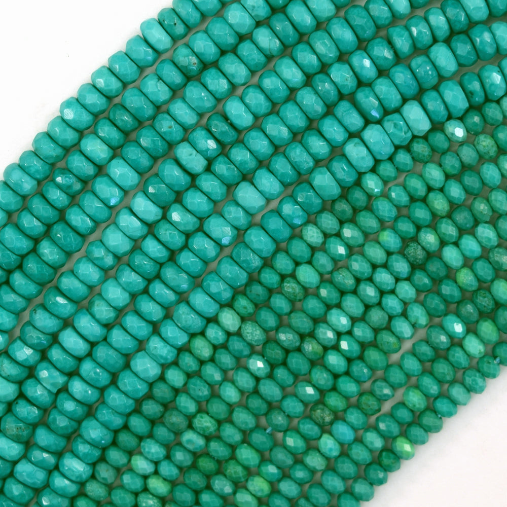 Faceted Green Turquoise Rondelle Button Beads Gemstone 15.5" Strand 3mm 4mm S1