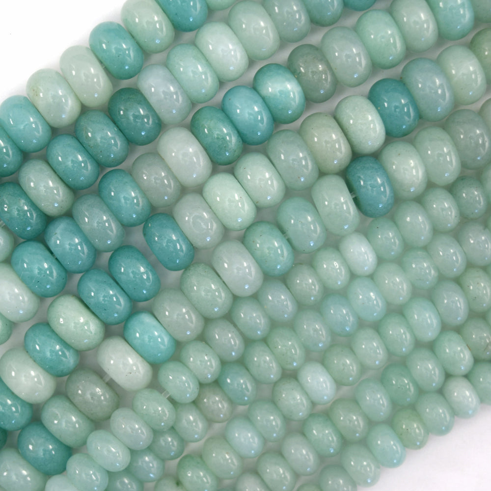 Natural Blue Amazonite Rondelle Button Beads Gemstone 14.5" Strand 6mm 8mm S2