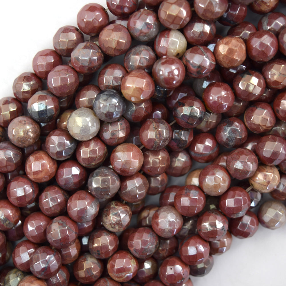 Mystic Titanium Faceted Red Jasper Round Beads 15" Strand 6mm 8mm 10mm