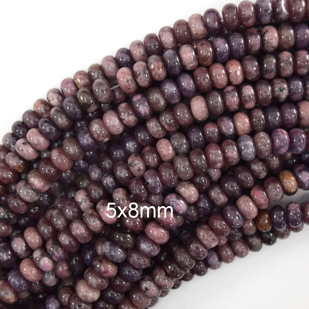 Natural Purple Lepidolite Rondelle Beads Gemstone 15.5" Strand 4x6mm 5x8mm