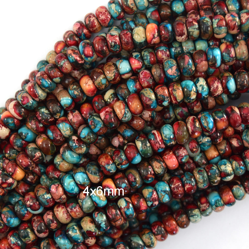 Galaxy Multicolor Sea Sediment Jasper Rondelle Button Beads 15" 4mm 6mm 8mm