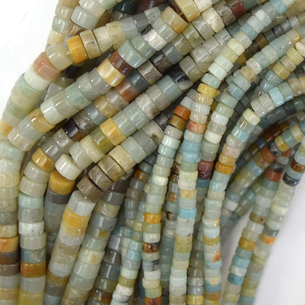 Natural Multicolor Amazonite Heishi Disc Beads Gemstone 15" Strand 4mm 6mm