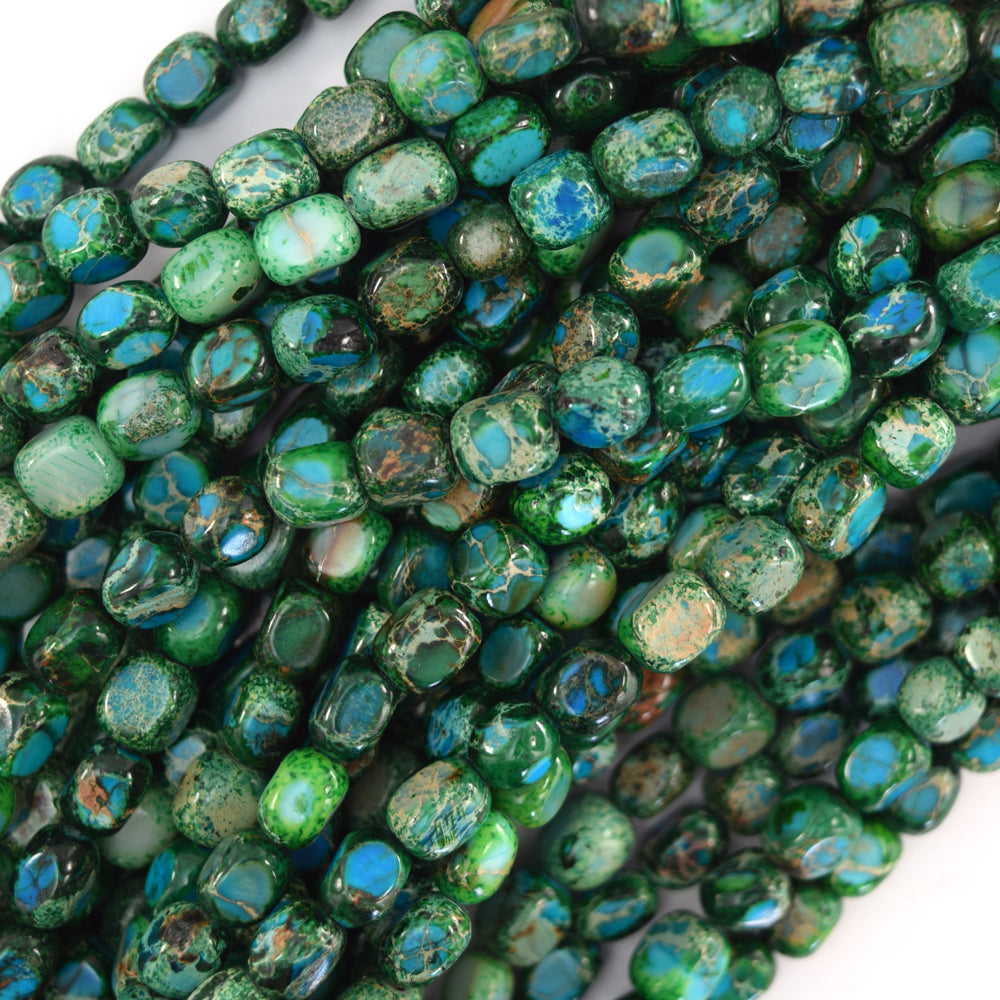 5x7mm Sea Sediment Jasper Pebble Nugget Beads 15" Strand Blue Red Green Purple