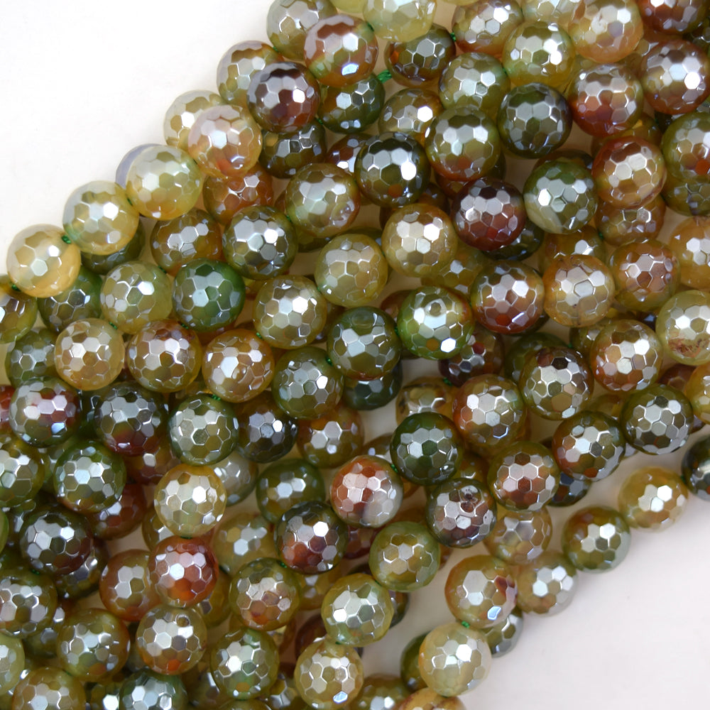 Mystic Titanium Faceted Red Green Agate Round Beads 15" Strand 6mm 8mm 10mm