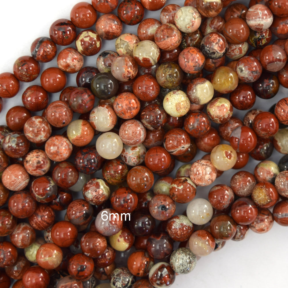 Natural Flower Poppy Jasper Round Beads Gemstone 15.5" Strand 6mm 8mm 10mm