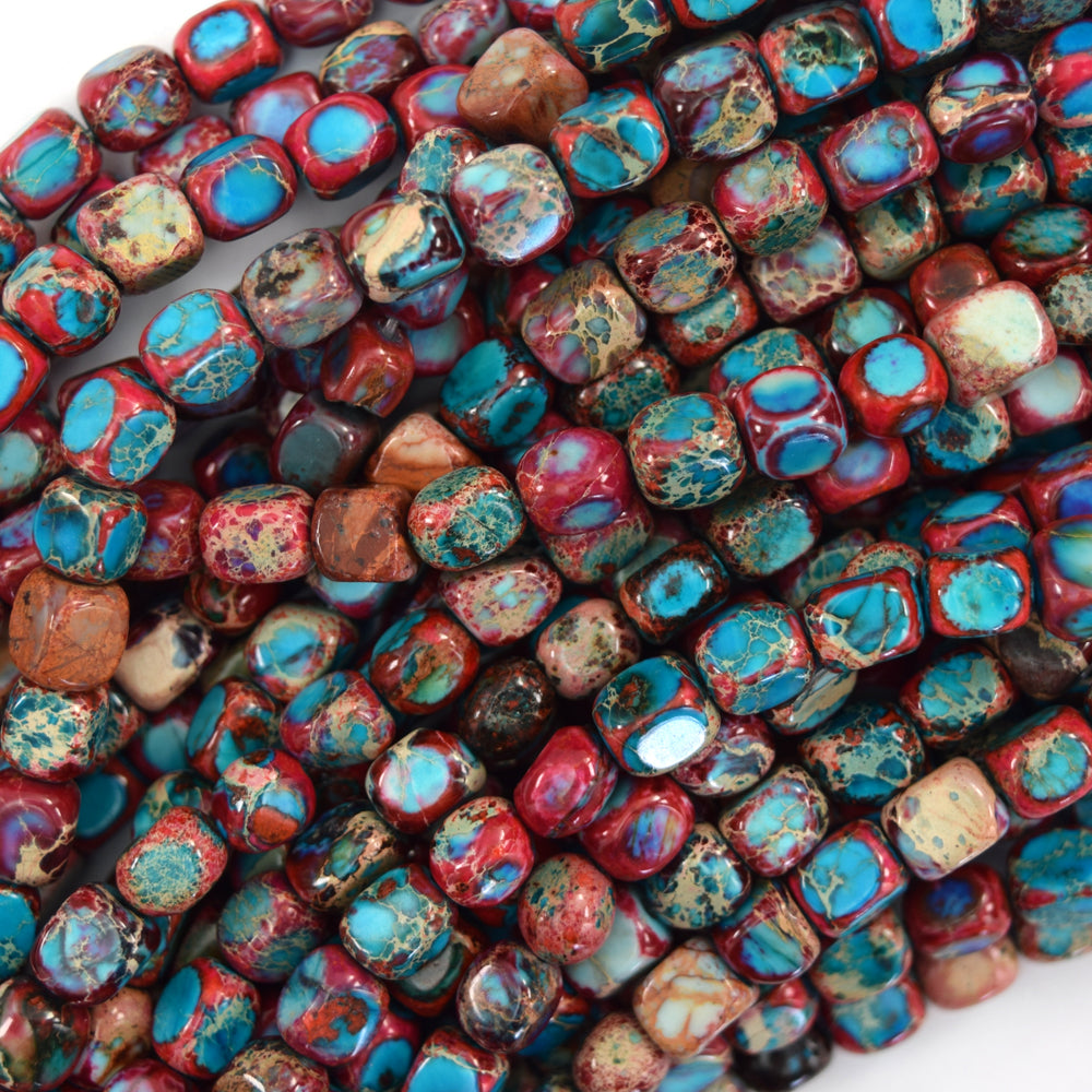 5x7mm Sea Sediment Jasper Pebble Nugget Beads 15" Strand Blue Red Green Purple