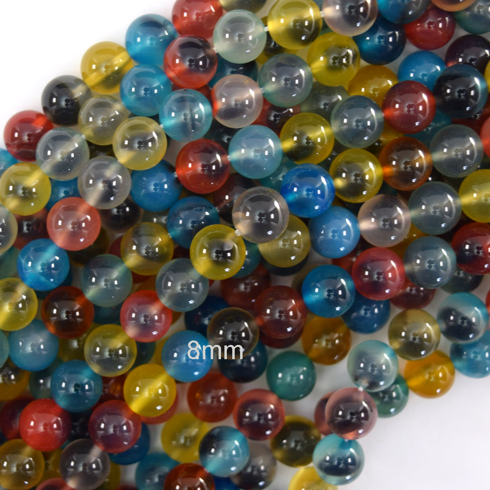 Rainbow Candy Agate Round Beads Gemstone 15" Strand 6mm 8mm 10mm Suger Heart