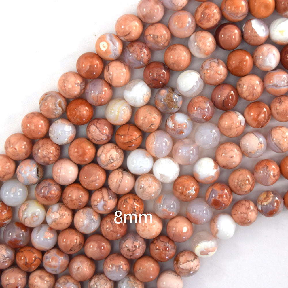 Natural Pink Mexican Agate Round Beads Gemstone 15" Strand 6mm 8mm 10mm