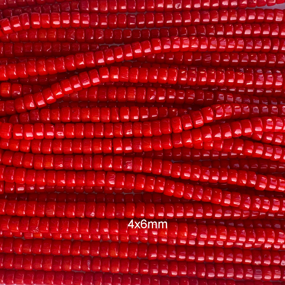 Red Coral Heishi Disc Beads Gemstone 16" Strand 4mm 5mm 6mm