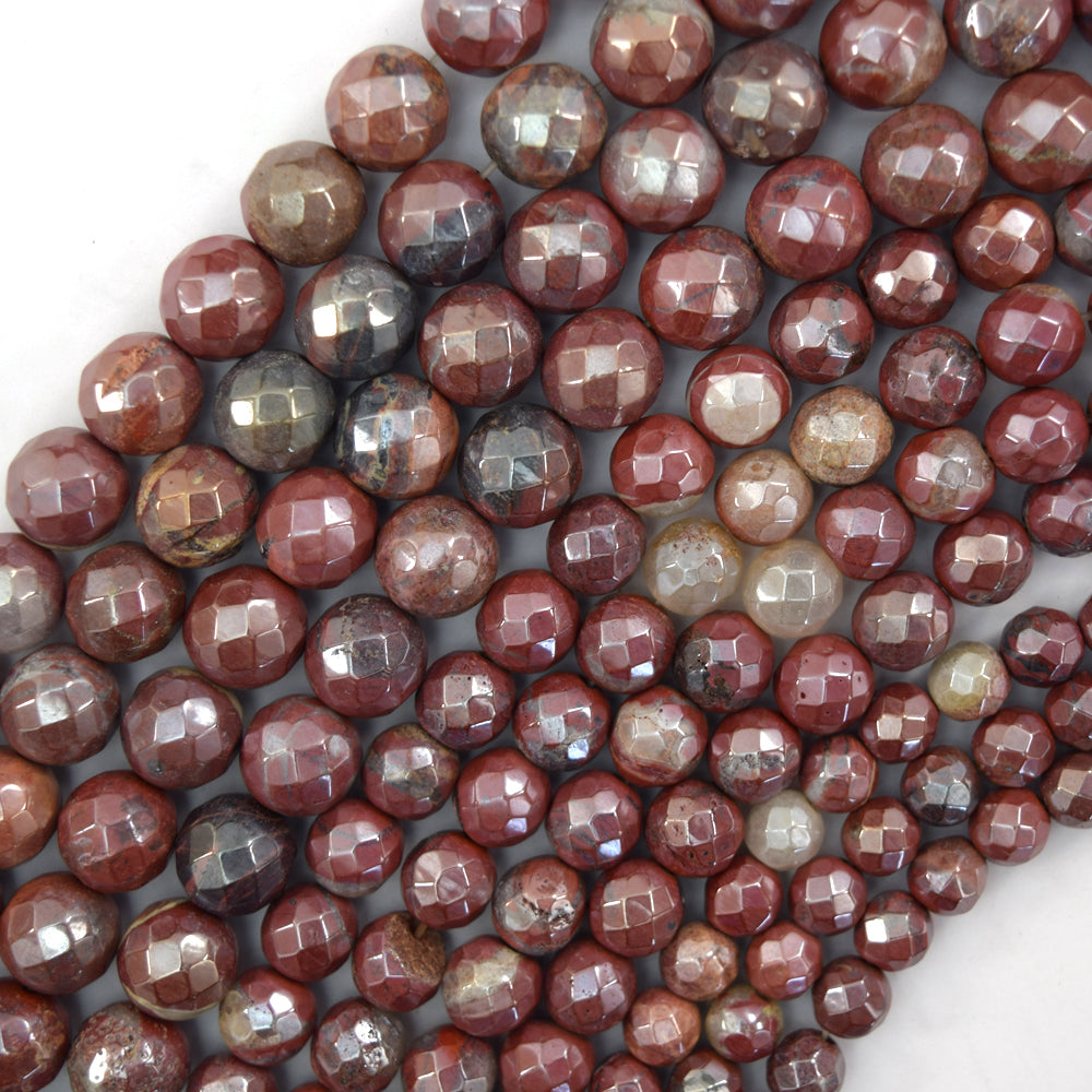 Mystic Titanium Faceted Red Jasper Round Beads 15" Strand 6mm 8mm 10mm