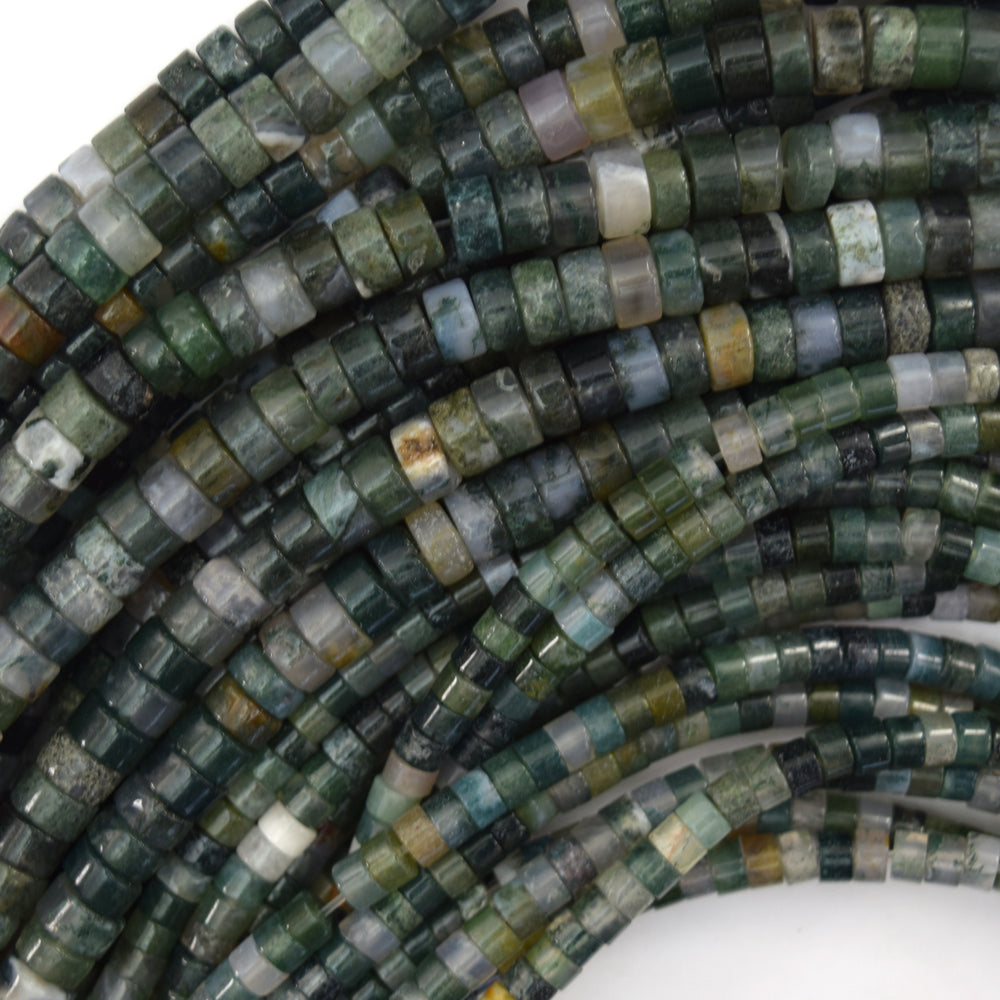 Natural Green Moss Agate Heishi Disc Beads Gemstone 15.5" Strand 4mm 6mm