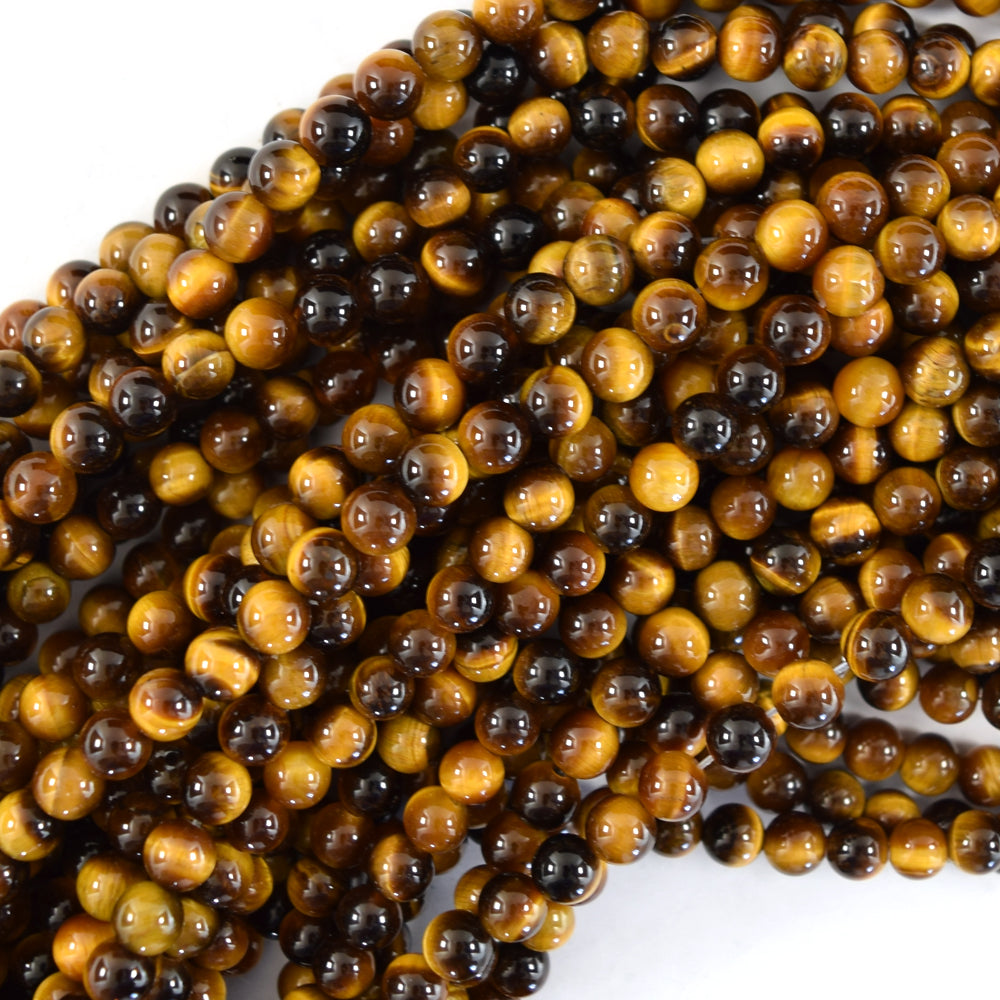 AA Natural Tiger Eye Round Beads Gemstone 15" Strand 4mm 6mm 8mm 10mm