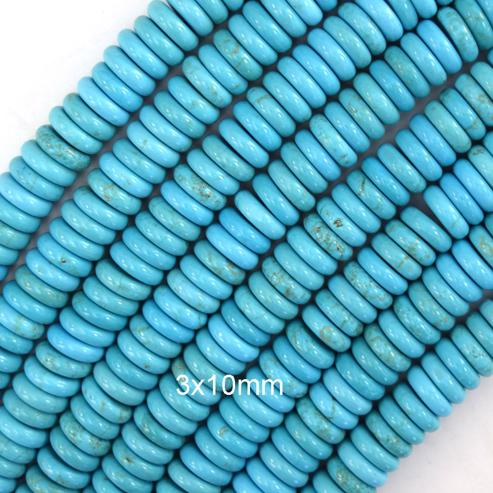 Light Blue Turquoise Rondelle Button Beads Gemstone 15.5" Strand 6mm 8mm 10mm