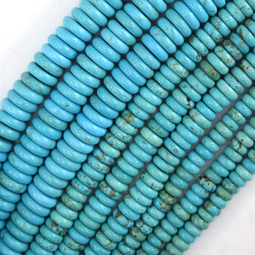 Light Blue Turquoise Rondelle Button Beads Gemstone 15.5" Strand 6mm 8mm 10mm