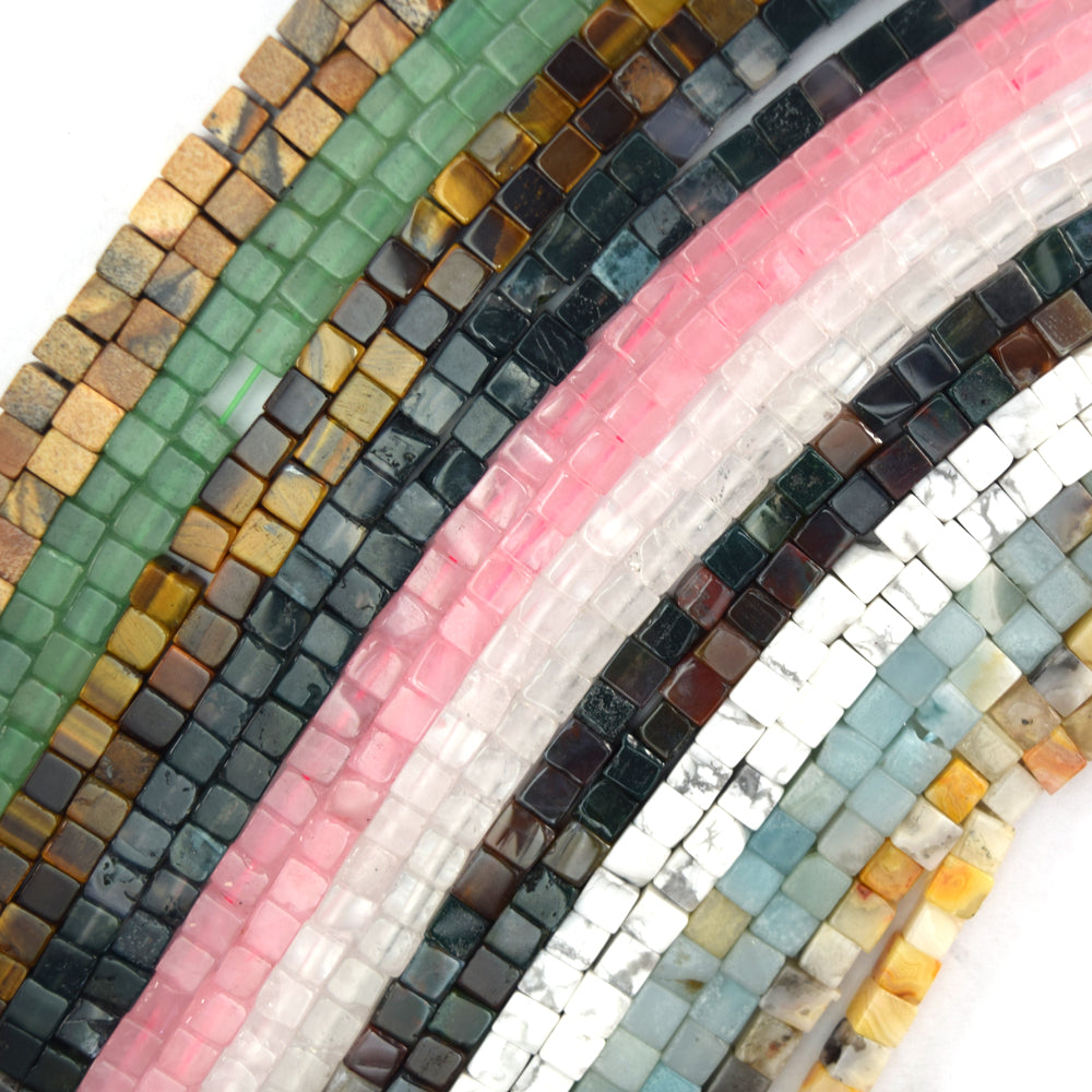 4mm Natural Semi Precious Gemstone Cube Beads 15.5" Strand 4x4x4mm