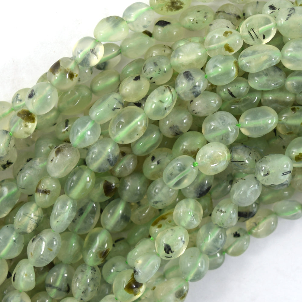 Natural Green Prehnite Pebble Nugget Beads 15.5" Strand 6-8mm 8-10mm