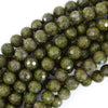 Natural Faceted Green Epidote Pyrite Inclusion Round Beads 15