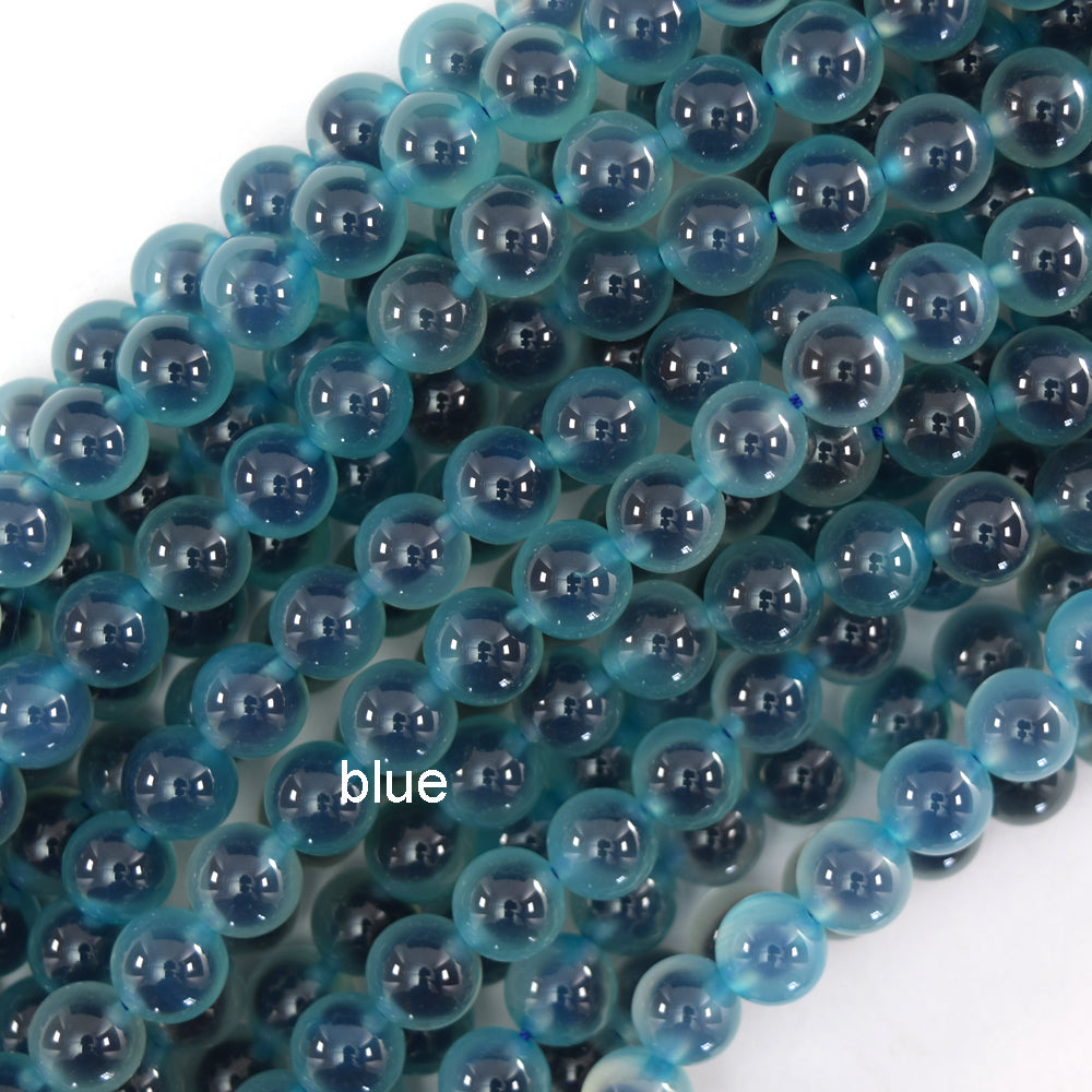 8mm Pink Blue Green Olive Candy Agate Round Beads 15" Strand Sugar Heart