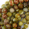 Natural Russian Orange Green Serpentine Round Beads 15.5