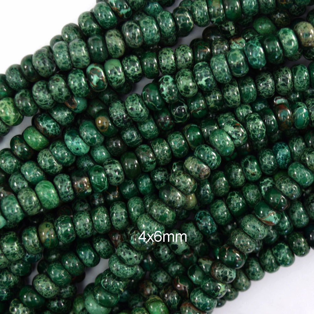 Green Sea Sediment Jasper Rondelle Button Beads Gemstone 15" Strand 4mm 6mm 8mm