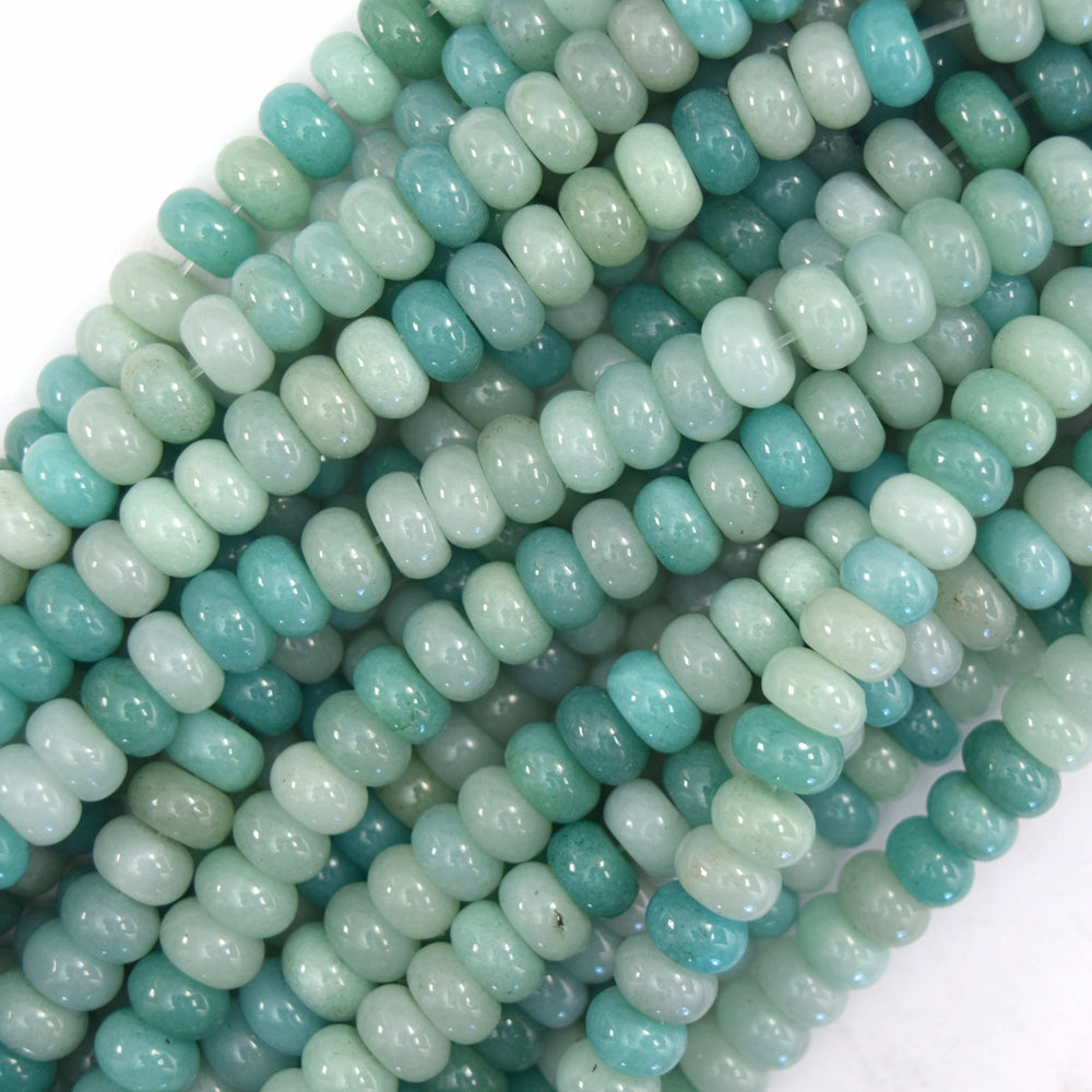 Natural Blue Amazonite Rondelle Button Beads Gemstone 14.5" Strand 6mm 8mm S2