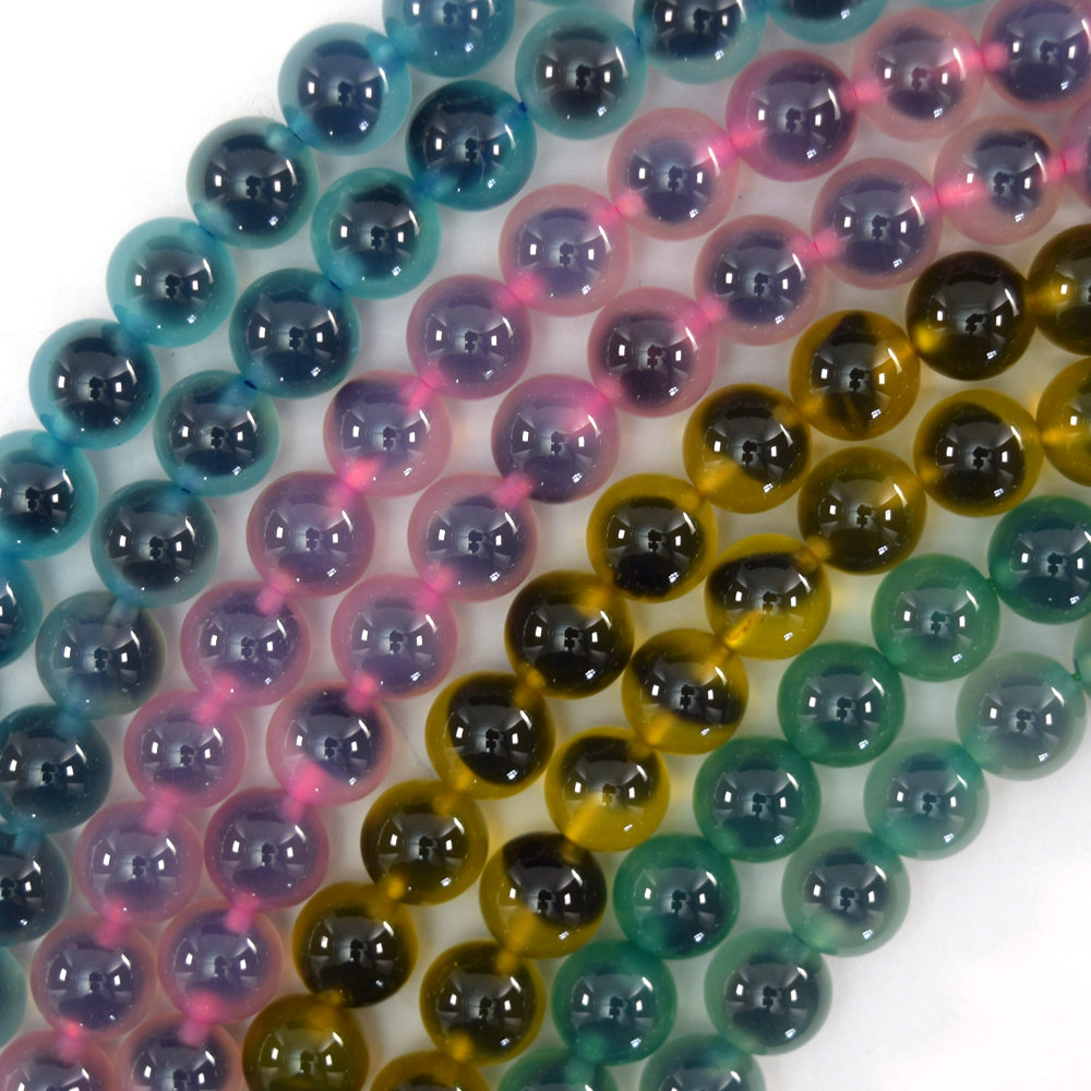 8mm Pink Blue Green Olive Candy Agate Round Beads 15" Strand Sugar Heart