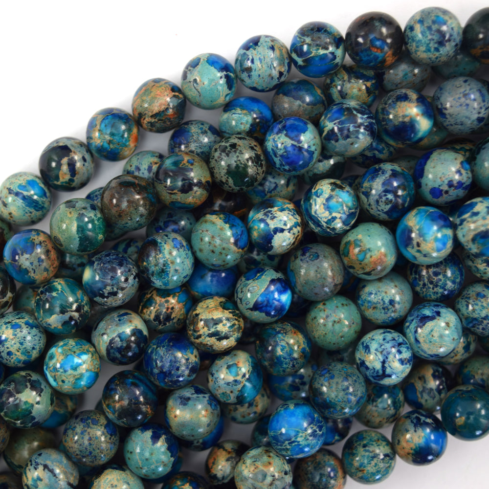 Dark Blue Sea Sediment Jasper Round Beads 15" Strand 6mm 8mm 10mm Impression