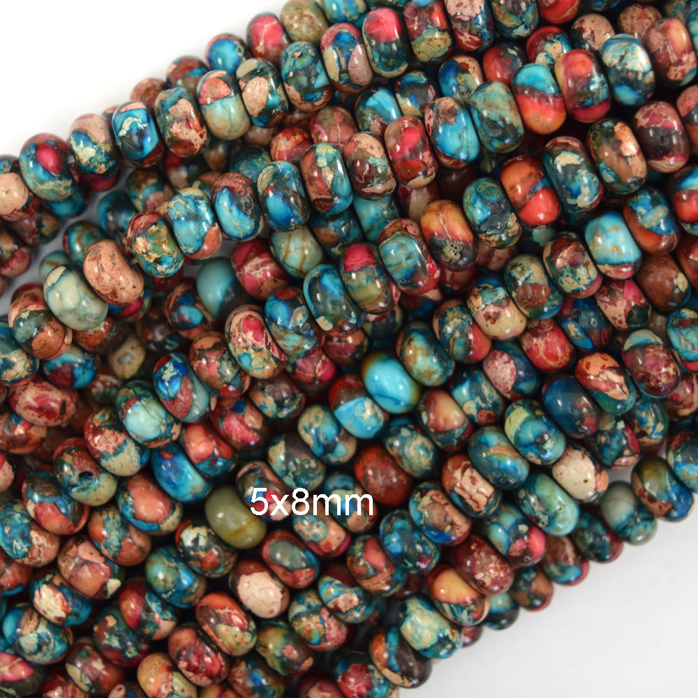 Galaxy Multicolor Sea Sediment Jasper Rondelle Button Beads 15" 4mm 6mm 8mm