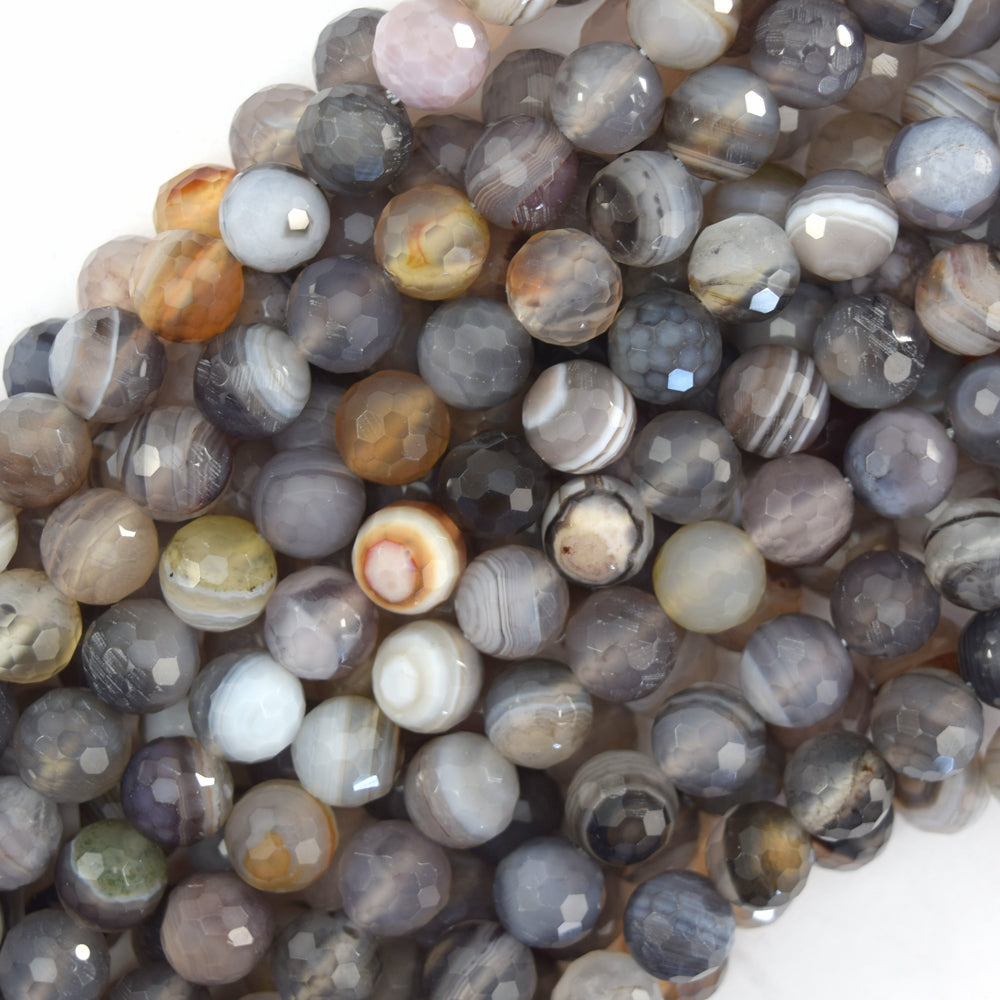 AA Natural Faceted Botswana Agate Round Gemstone 15.5" Strand 6mm 8mm 10mm S1