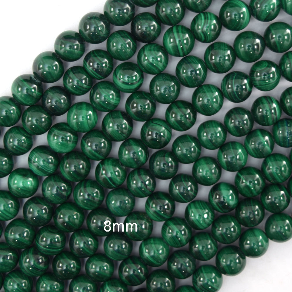 AA Natural Green Malachite Round Beads Gemstone 15.5" Strand 6mm 8mm 10mm