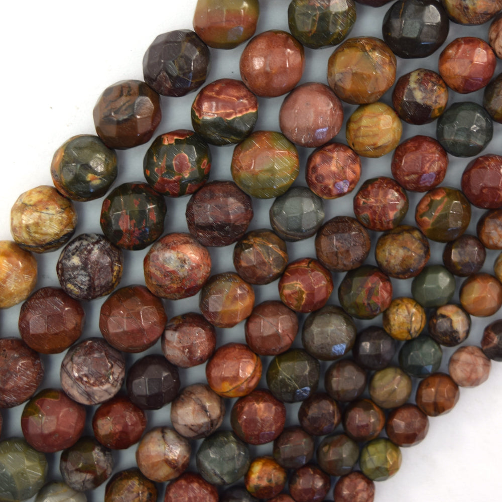 Natural Faceted Picasso Jasper Round Beads Gemstone 14.5" Strand 6mm 8mm 10mm