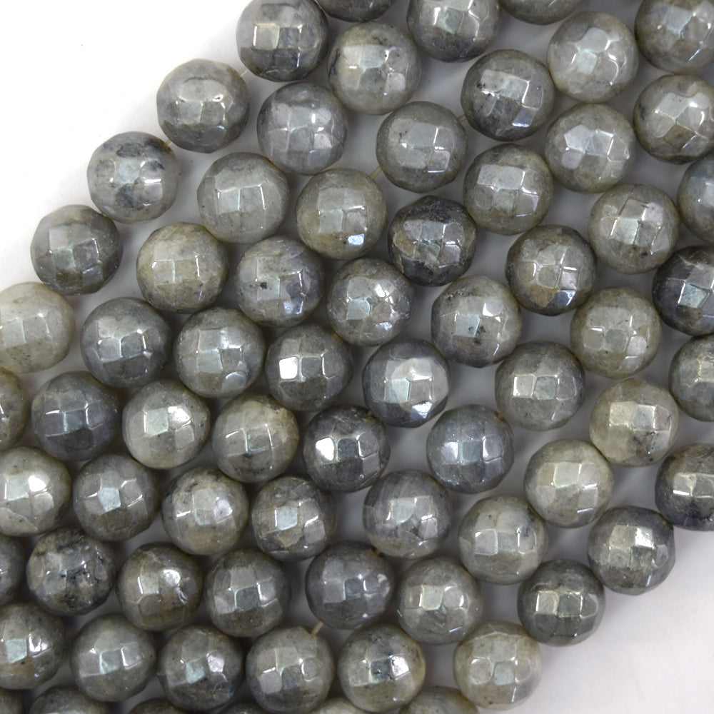 Mystic Titanium Faceted Gray Labradorite Round Beads 14.5" Strand 8mm 10mm