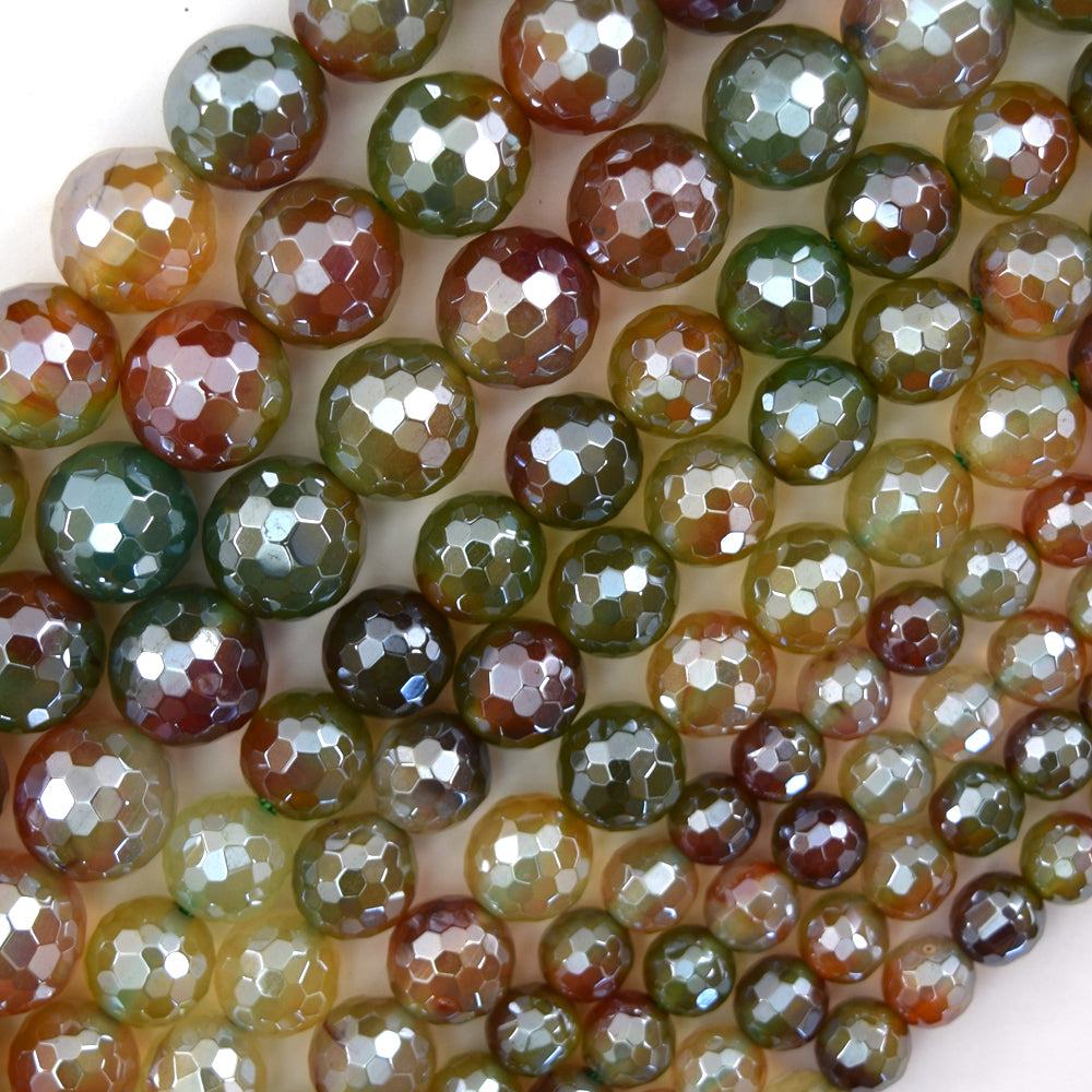 Mystic Titanium Faceted Red Green Agate Round Beads 15" Strand 6mm 8mm 10mm