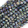 Mystic Titanium Faceted Black Tibetan DZI Agate Round Beads 15