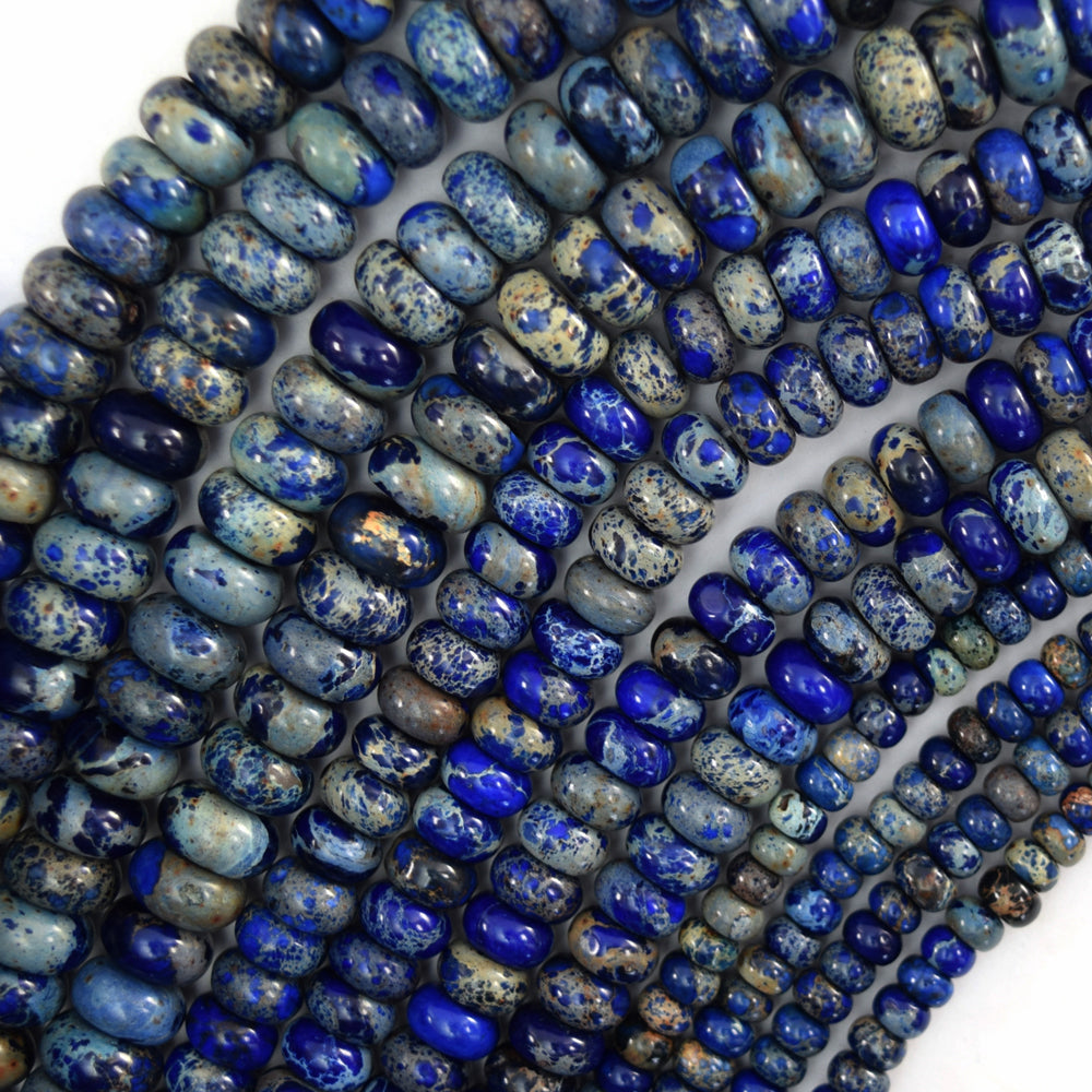 Blue Sea Sediment Jasper Rondelle Button Beads Gemstone 15" Strand 4mm 6mm 8mm