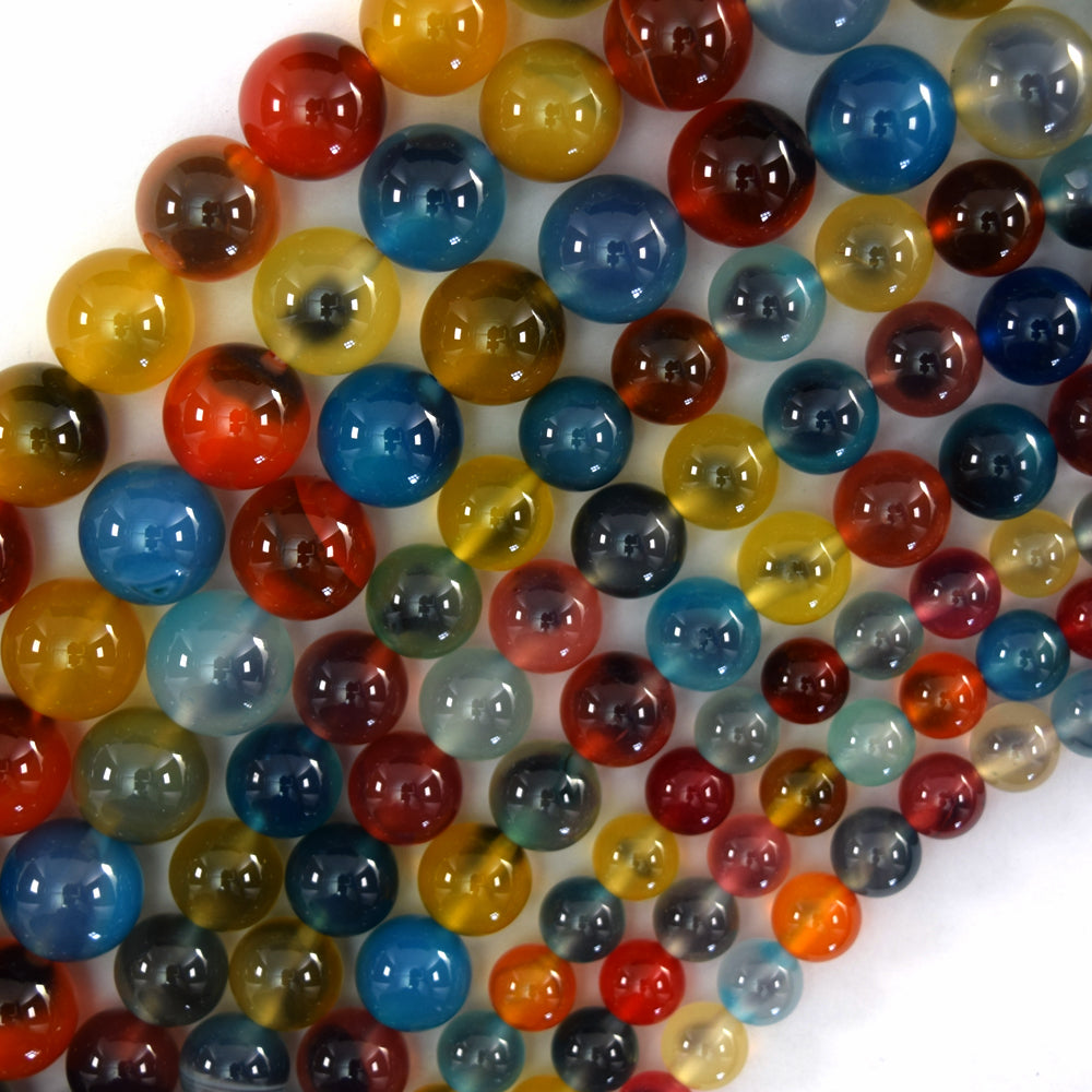 Rainbow Candy Agate Round Beads Gemstone 15" Strand 6mm 8mm 10mm Suger Heart