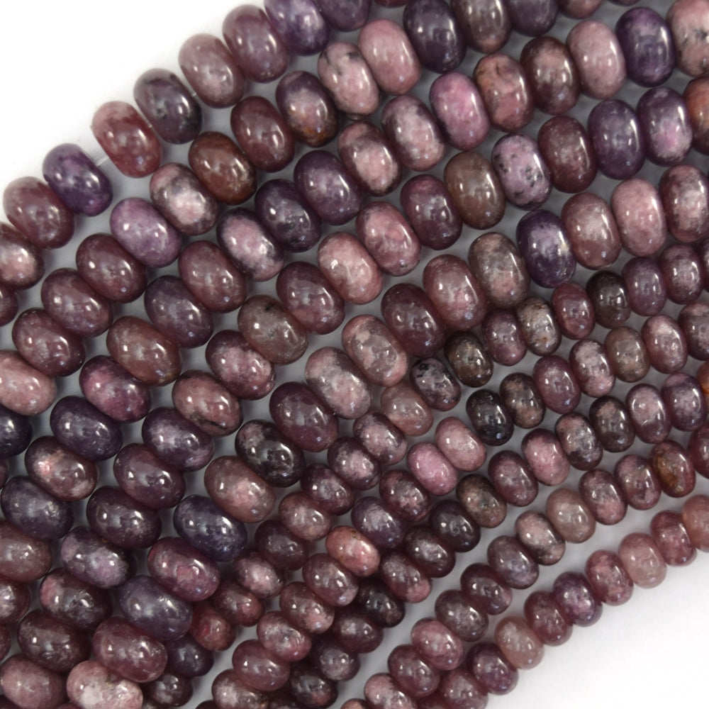 Natural Purple Lepidolite Rondelle Beads Gemstone 15.5" Strand 4x6mm 5x8mm