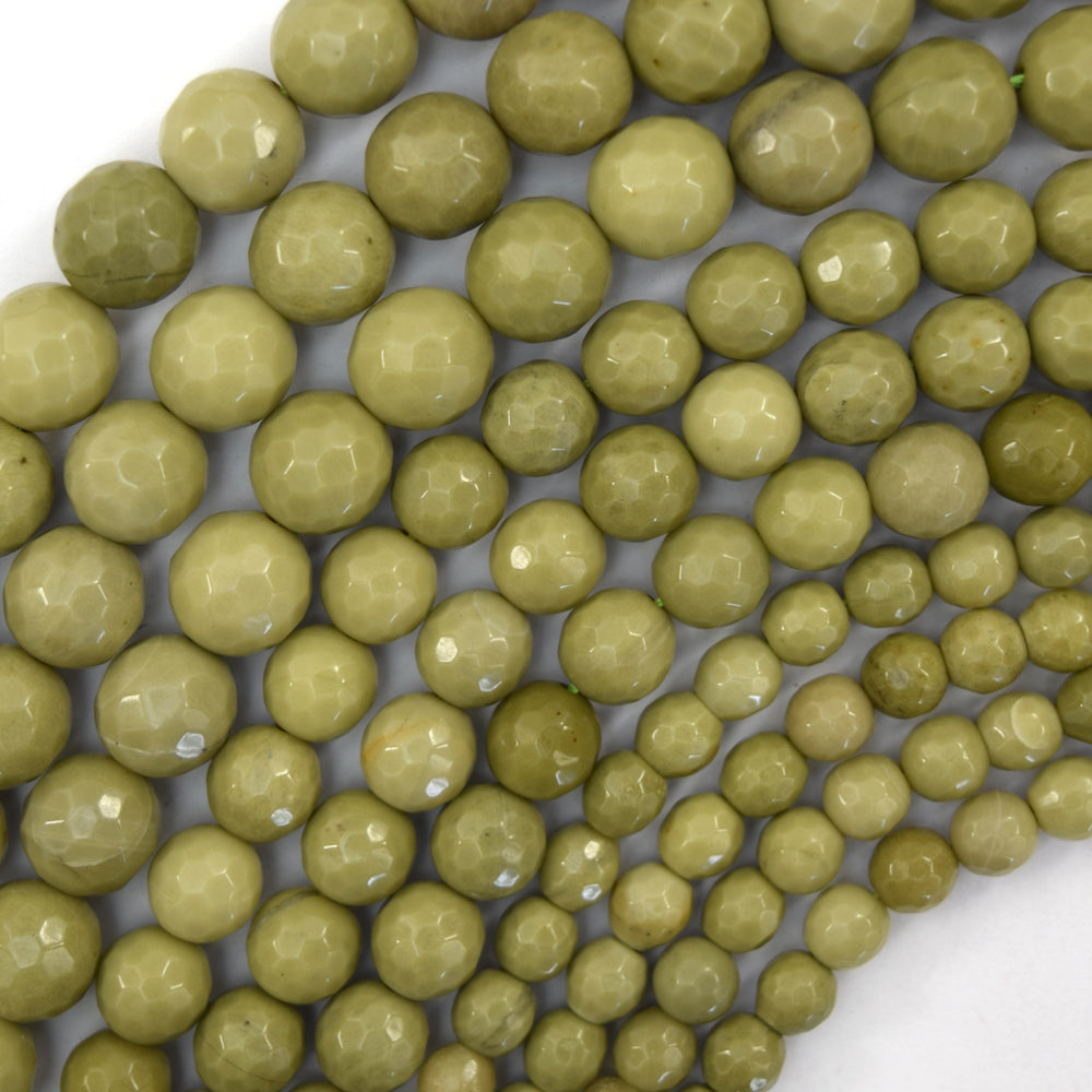 Natural Faceted African Matcha Green Jasper Round Beads 14.5" 6mm 8mm 10mm