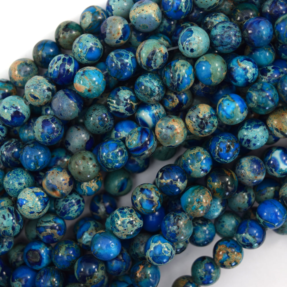 Dark Blue Sea Sediment Jasper Round Beads 15" Strand 6mm 8mm 10mm Impression