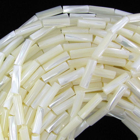 White Mother Of Pearl MOP Tube Beads Gemstone 15.5" Strand 8mm 13mm