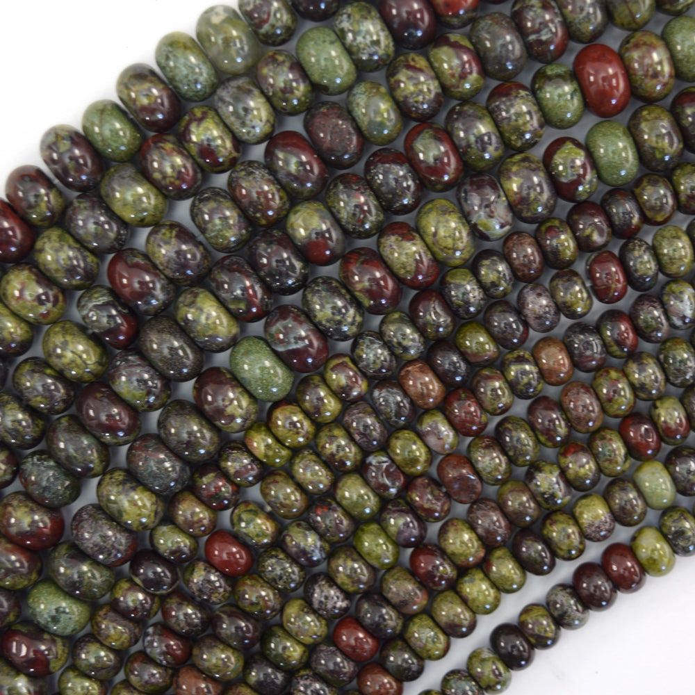 Natural Dragon Blood Jasper Rondelle Button Beads Gemstone 15" Strand 6mm 8mm